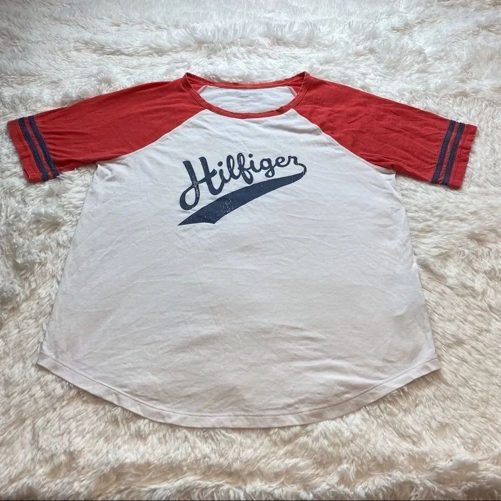 Tommy Hilfiger Sport White, Red and Blue Casual Top, Size Medium